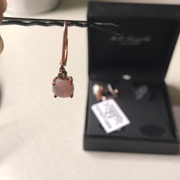 14k rose gold over silver opal leverback earrings - Picture 4 of 8